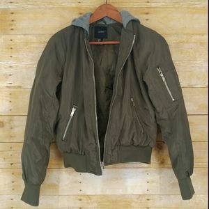 Forever 21 Small Green Crop Hood Bomber Jacket